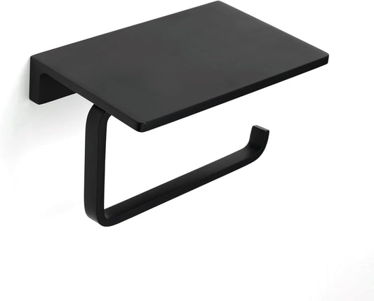 Toilet Paper Holder with Shelf. Paper Towel Holder for Bathroom. Toilet Paper Roll Holder with Phone Shelves (Black-Brass)