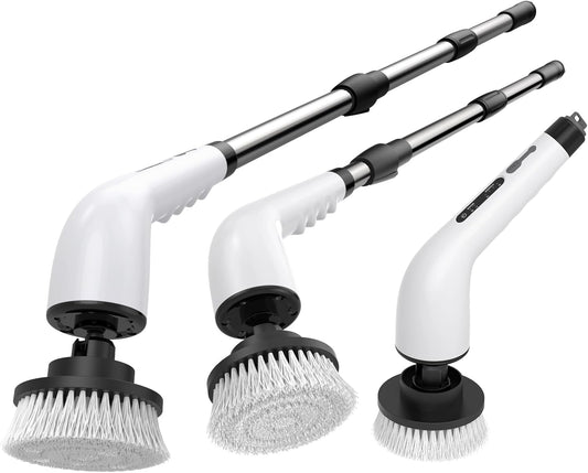 Electric Spin Scrubber Bathroom - Adjustable Handle Cordless Shower Scrubber. 2 Speeds. Bathroom Scrubber with 8 Replaceable Brush Heads. Power Scrubber for Bathtub Cleaning