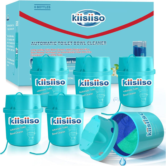 KIISIISO Toilet Bowl Cleaners-6 Pack. Automatic Toilet Tank Cleaner Tablets in Bottles. Long-Lasting Powerful Cleaning. Prevents Bathroom Stain & Odors Build Up. Septic Safe. Blue Water