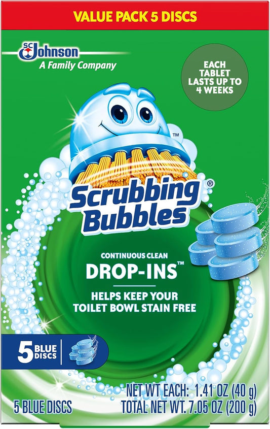 Scrubbing Bubbles Toilet Bowl Tablets. Continuous Clean Toilet Drop In Discs. Each Tablet Provides 4 Weeks of Protection Against Stains and Build Up. 5 Count (Pack of 1)